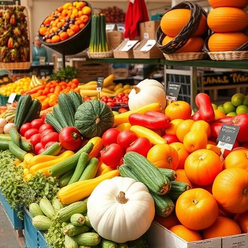 A bountiful display of fall produce at a California farmer's market
