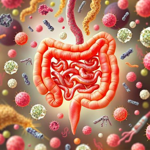 Illustration of a healthy gut microbiome with diverse bacteria