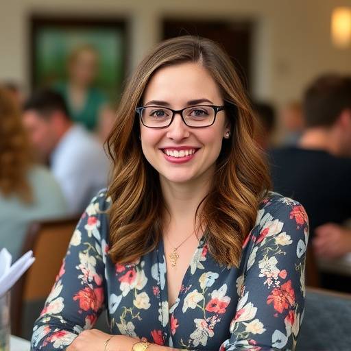 Portrait of Sarah Johnson, Community Manager at Vitality Provisions, smiling while interacting with users on a forum.